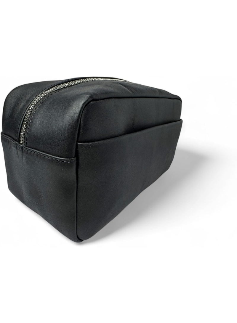 Emery Toiletry Travel Kit Box, Premium Full-Grain Leather with Canvas Lining, Mandarin/Black, 10L x 4.5W x 5H Inches (Black) - Image 5